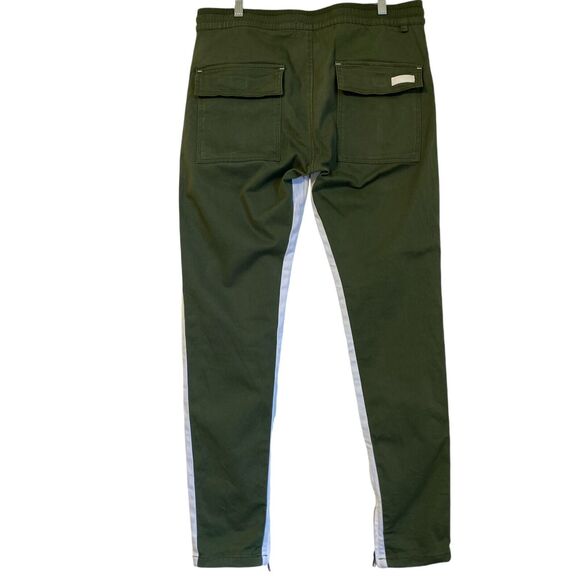 KDNK Jogger Pants Men XL Green Side Stripe Zip Ankle Tie Waist Y2K Sporstwear - Picture 2 of 7